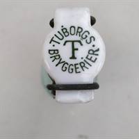 Gammel Tuborg sodavands flaske, klart glas, patentprop.